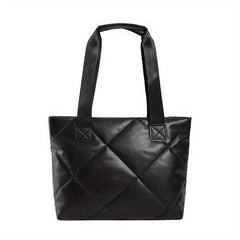 Large Capacity Argyle Pattern Tote Bag Solid Shoulder Bag