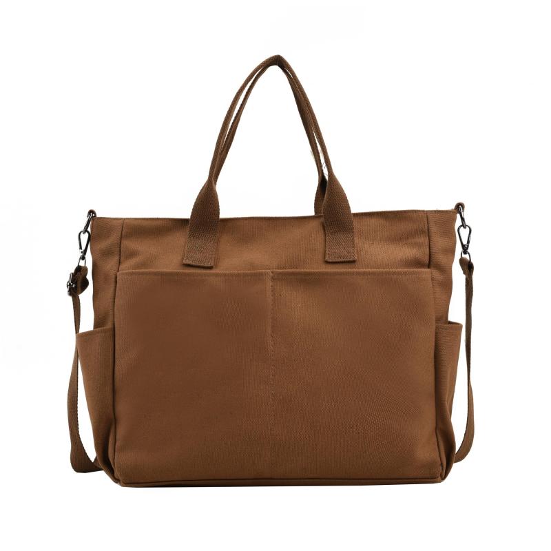 Large Capacity Canvas Shoulder Bag Minimalist Solid Tote Bag For School & Office