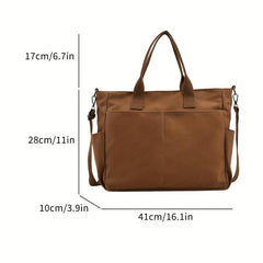 Large Capacity Canvas Shoulder Bag Minimalist Solid Tote Bag For School & Office