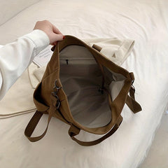 Large Capacity Canvas Shoulder Bag Minimalist Solid Tote Bag For School & Office