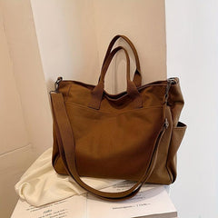 Large Capacity Canvas Shoulder Bag Minimalist Solid Tote Bag For School & Office