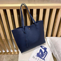 Large Capacity Tote Bag Solid PU Leather Shoulder Handbag & Purse