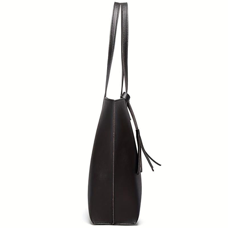 Large Capacity Tote Bag Solid PU Leather Shoulder Handbag & Purse