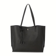 Large Capacity Tote Bag Solid PU Leather Shoulder Handbag & Purse