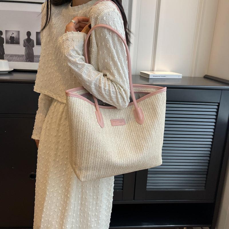 Boho Style Straw Shoulder Bag for Travel Vacation