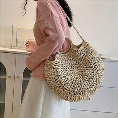 Straw Woven Tote Bag Beach Crossbody Handbag Large Capacity
