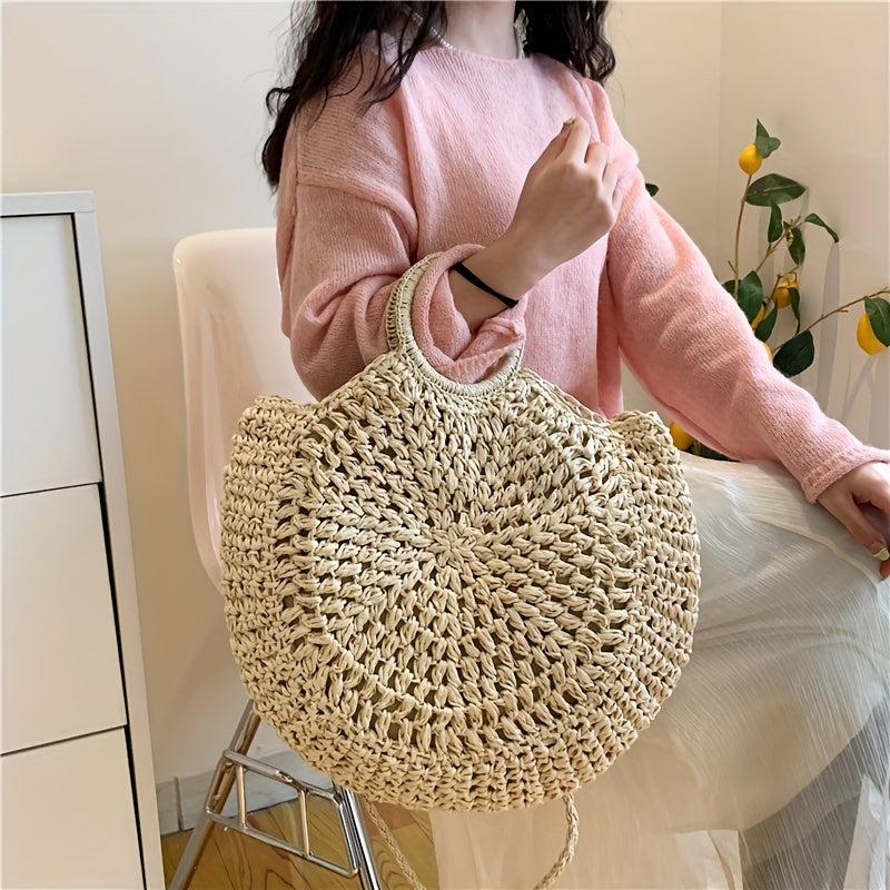 Straw Woven Tote Bag Beach Crossbody Handbag Large Capacity