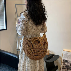 Straw Woven Tote Bag Beach Crossbody Handbag Large Capacity