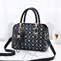 Rhombus Print Handbag Flower Decor Crossbody Bag Purse