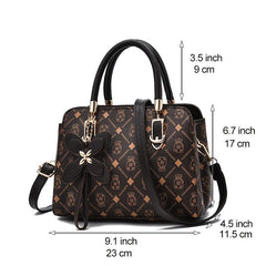 Rhombus Print Handbag Flower Decor Crossbody Bag Purse