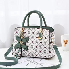 Rhombus Print Handbag Flower Decor Crossbody Bag Purse