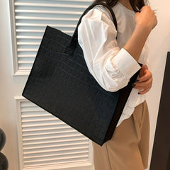 Crocodile Embossed Felt Tote Bag Large Capacity Handbag