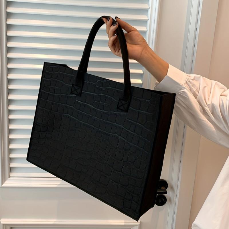 Crocodile Embossed Felt Tote Bag Large Capacity Handbag