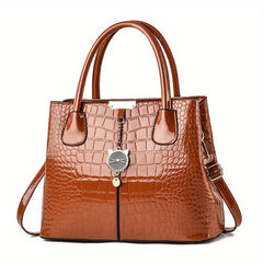 Crocodile Embossed Tote Shoulder Bag with Zipper