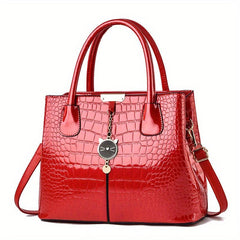 Crocodile Embossed Tote Shoulder Bag with Zipper