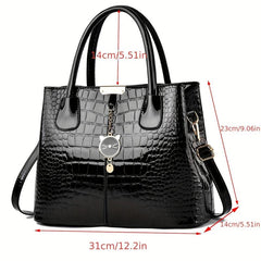 Crocodile Embossed Tote Shoulder Bag with Zipper