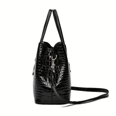 Crocodile Embossed Tote Shoulder Bag with Zipper