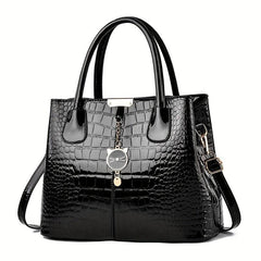 Crocodile Embossed Tote Shoulder Bag with Zipper
