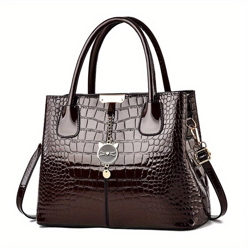 Crocodile Embossed Tote Shoulder Bag with Zipper