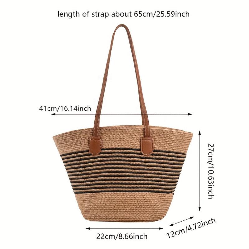 Striped Pattern Shoulder Straw Bag Summer Woven Tote Bag