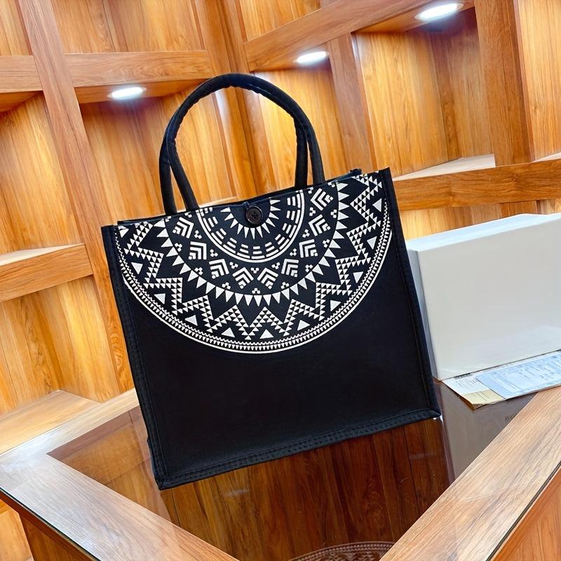 Vintage Geometric Pattern Tote Bag Lightweight Large Capacity Storage Bag