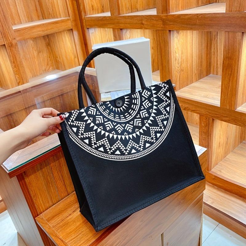 Vintage Geometric Pattern Tote Bag Lightweight Large Capacity Storage Bag