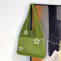 Floral Pattern Crochet Bag Hollow Out Knitted Tote Bag