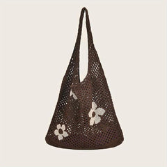 Floral Pattern Crochet Bag Hollow Out Knitted Tote Bag