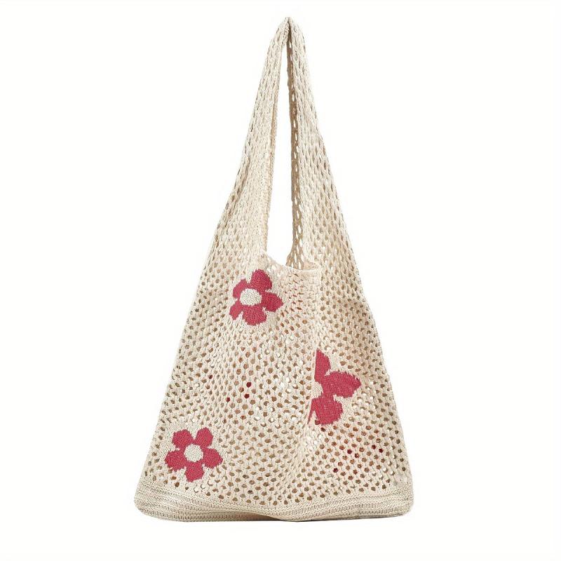 Floral Pattern Crochet Bag Hollow Out Knitted Tote Bag