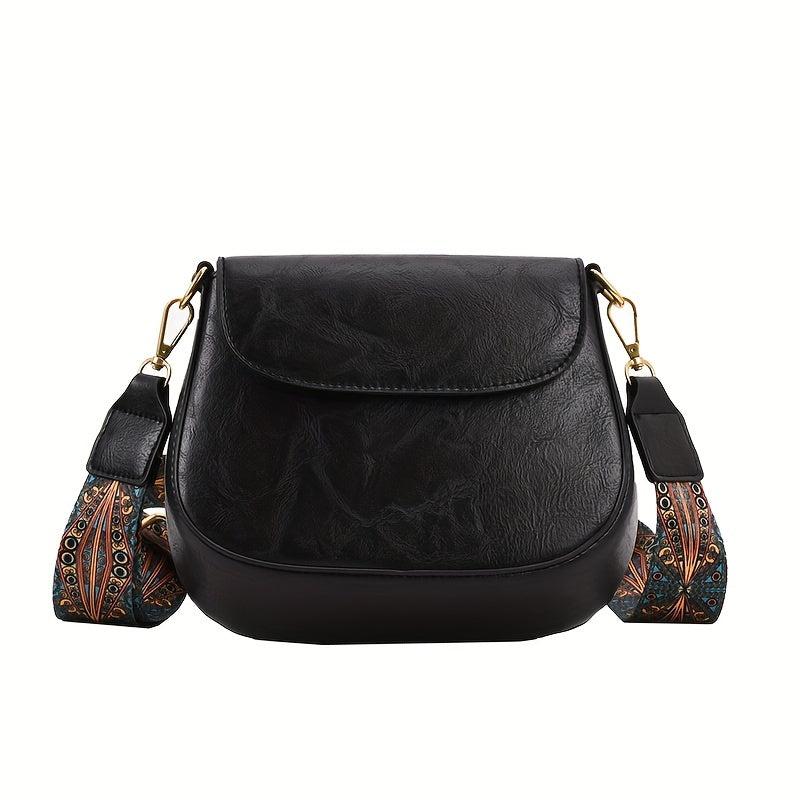 Vintage Solid Saddle Bag Minimalist Shoulder Bag Retro Pattern Strap