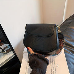 Vintage Solid Saddle Bag Minimalist Shoulder Bag Retro Pattern Strap