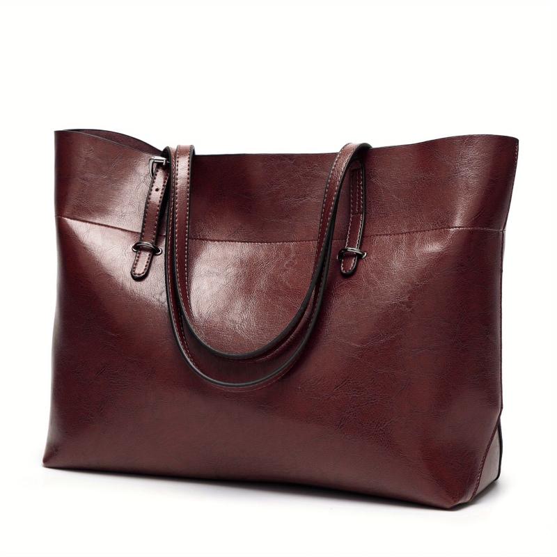 Women's Large Capacity Leather Tote Bag - Casual Shoulder Crossbody Purse