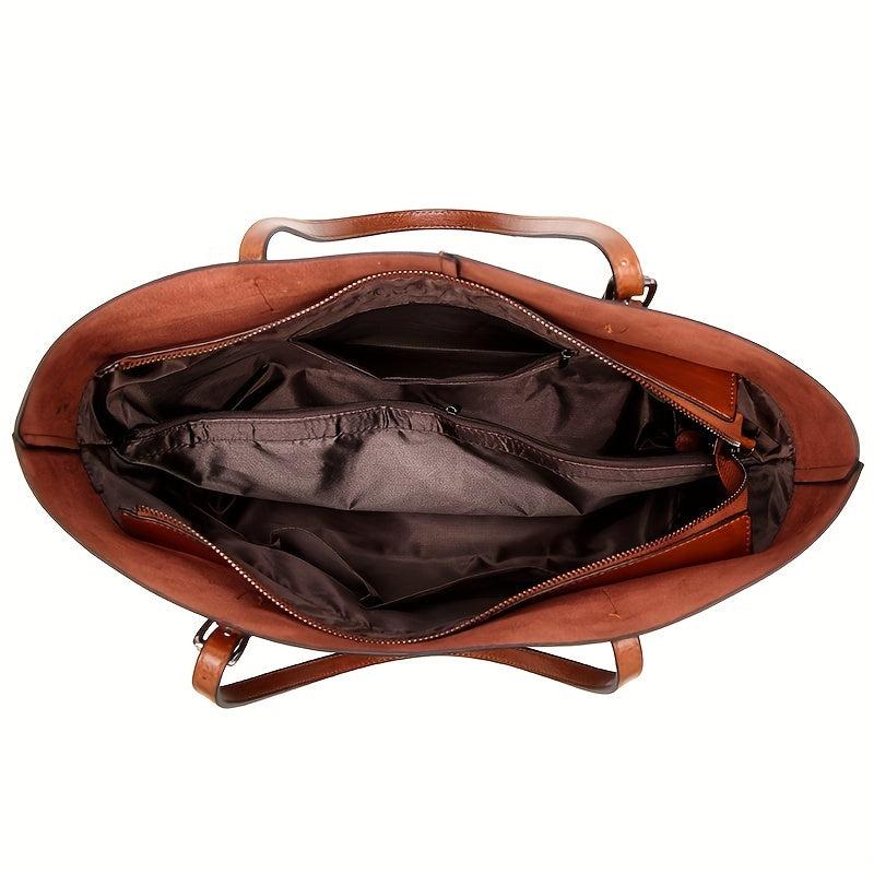 Women's Large Capacity Leather Tote Bag - Casual Shoulder Crossbody Purse