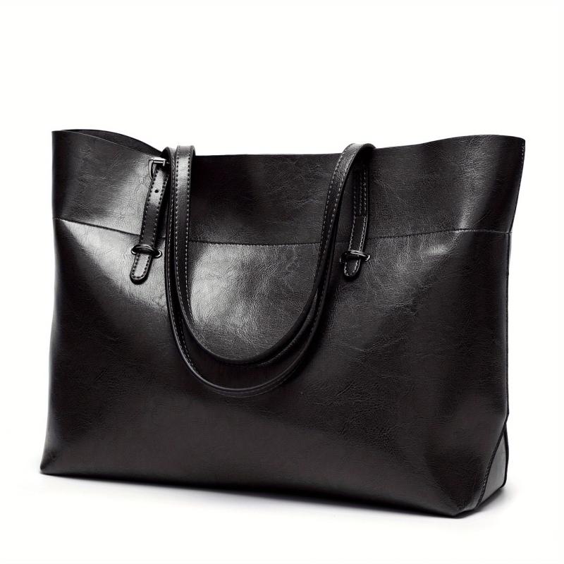 Women's Large Capacity Leather Tote Bag - Casual Shoulder Crossbody Purse