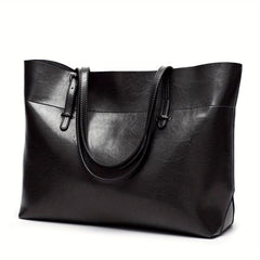 Women's Large Capacity Leather Tote Bag - Casual Shoulder Crossbody Purse