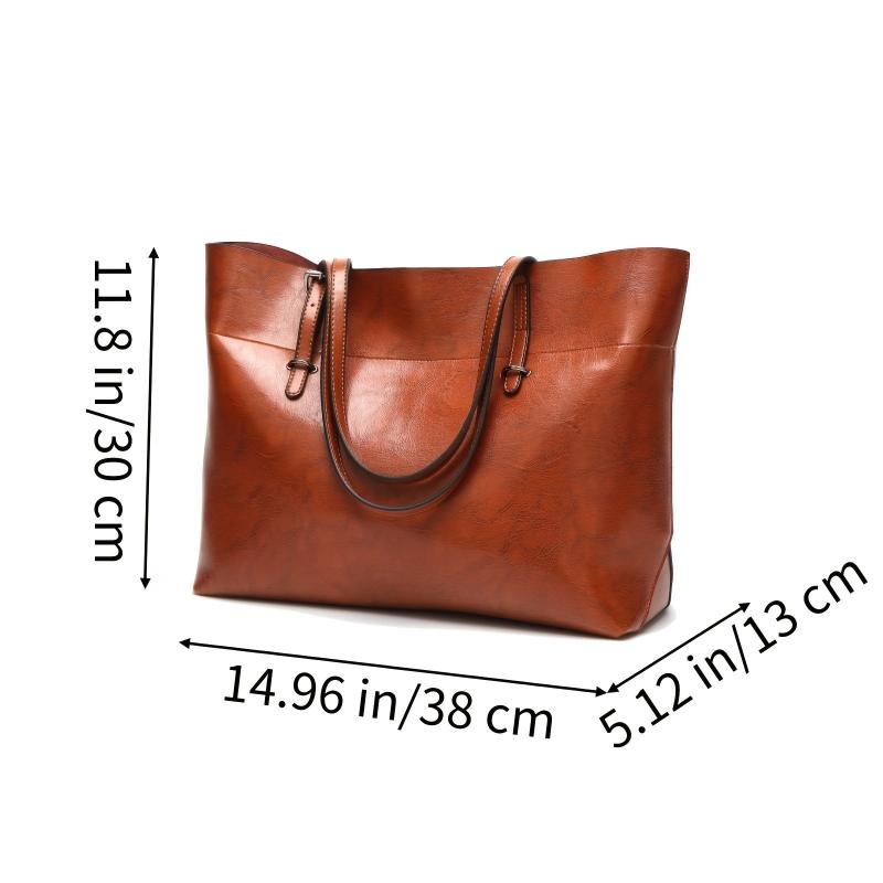 Women's Large Capacity Leather Tote Bag - Casual Shoulder Crossbody Purse
