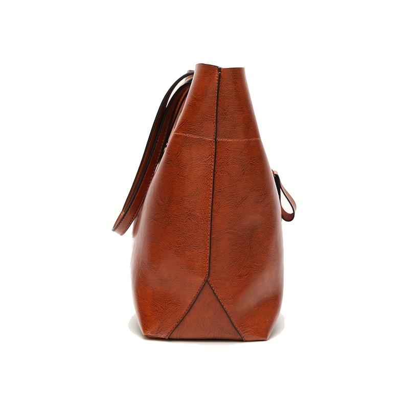 Women's Large Capacity Leather Tote Bag - Casual Shoulder Crossbody Purse