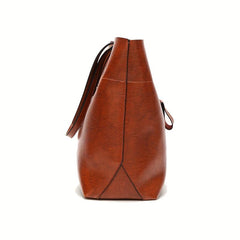 Women's Large Capacity Leather Tote Bag - Casual Shoulder Crossbody Purse