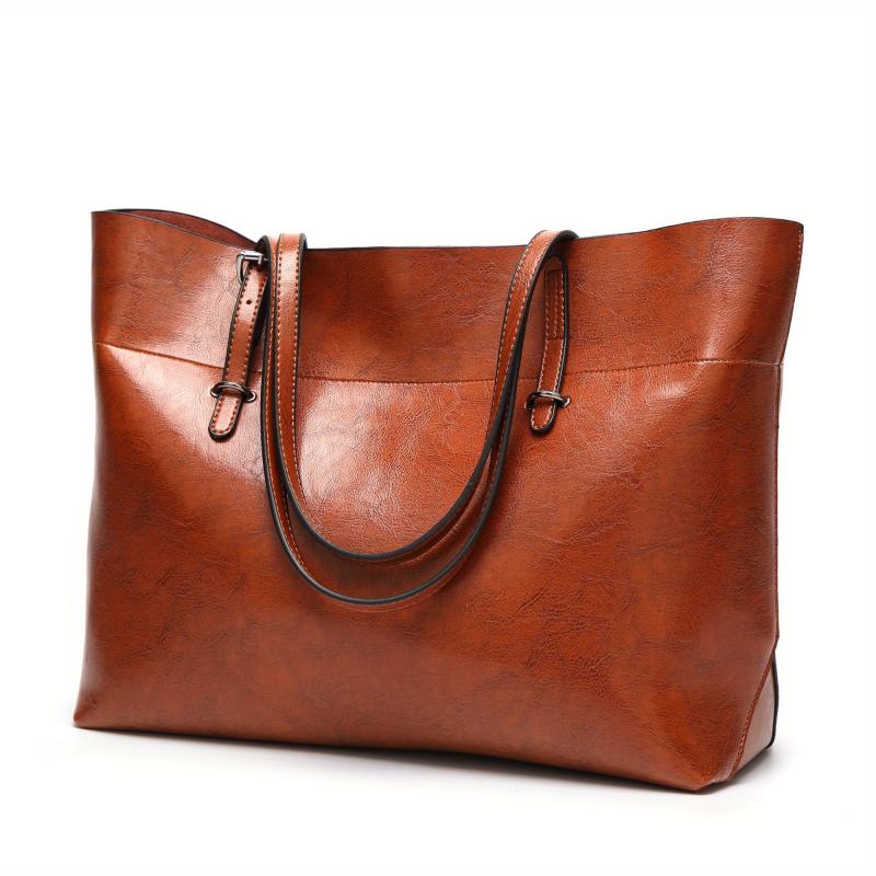 Women's Large Capacity Leather Tote Bag - Casual Shoulder Crossbody Purse