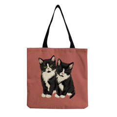Cartoon Cat Print Canvas Bag Lightweight Shoulder Shopper Bag
