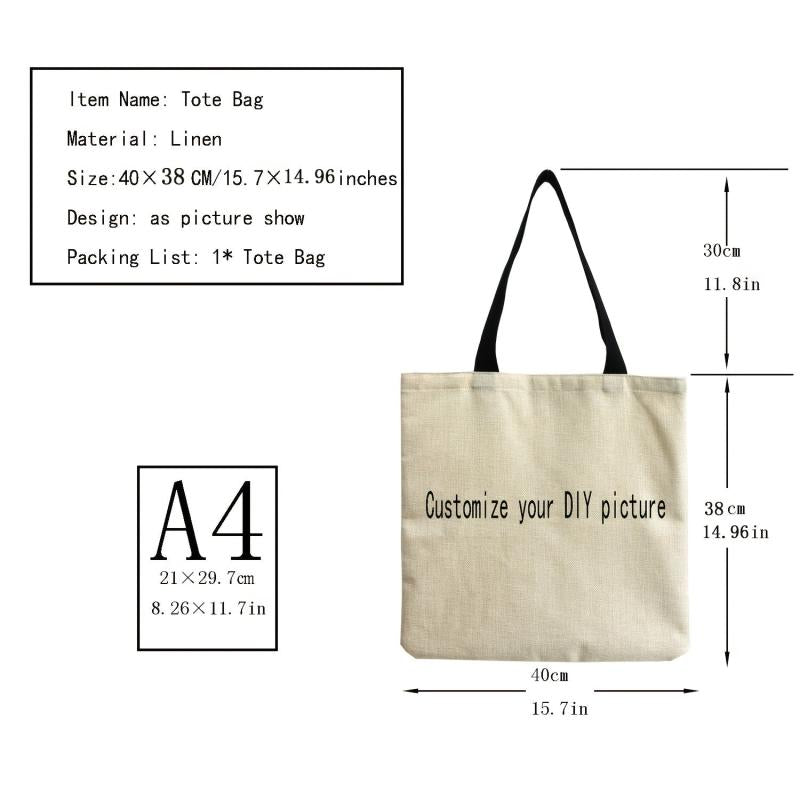 Cartoon Cat Print Canvas Bag Lightweight Shoulder Shopper Bag