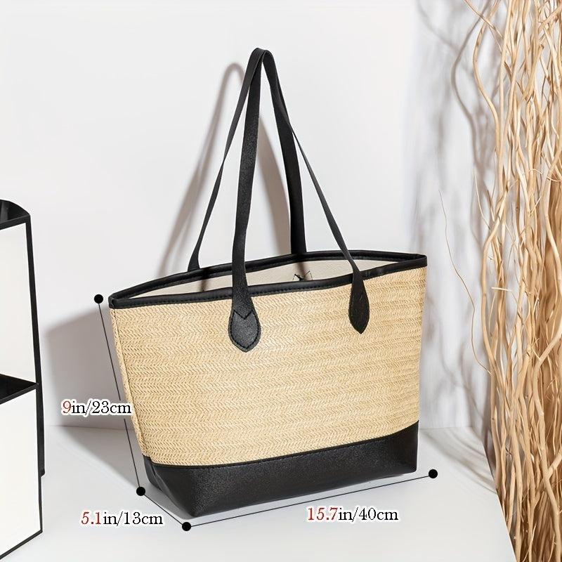 Straw Woven Large Tote Bag Lightweight Summer Beach Handbag