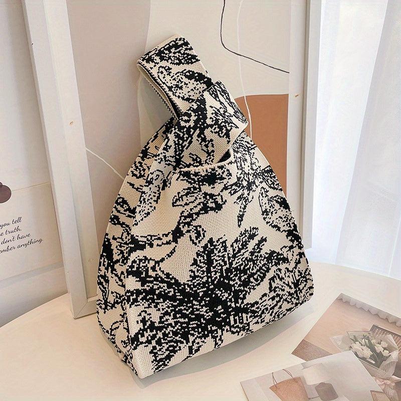 Pixel Style Woven Tote Bag Lightweight Shoulder Bag