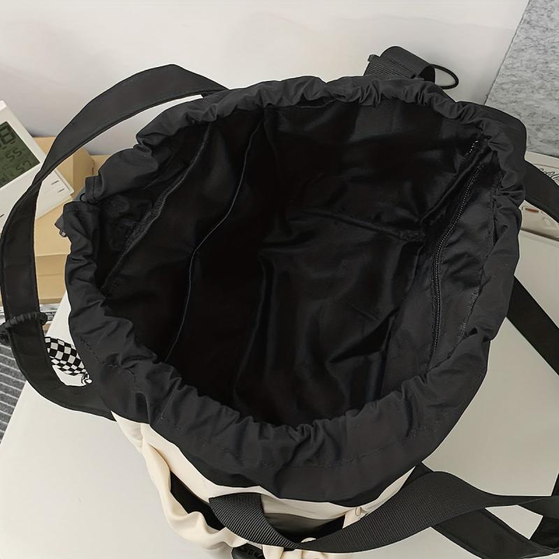 Colorblock Shoulder Bag Drawstring Handbag for School