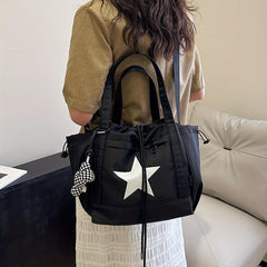 Colorblock Shoulder Bag Drawstring Handbag for School