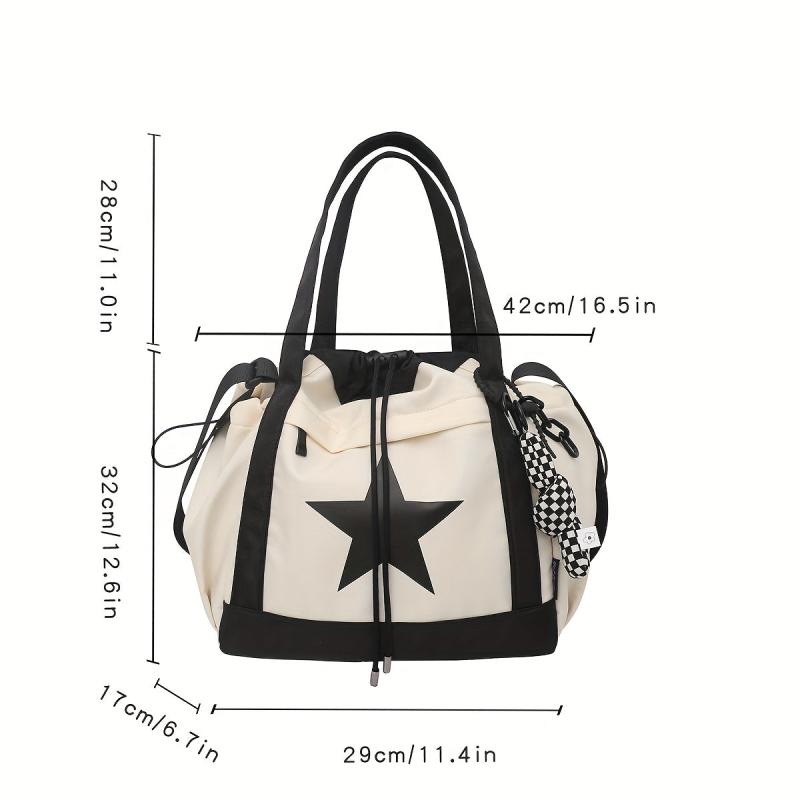 Colorblock Shoulder Bag Drawstring Handbag for School