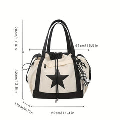 Colorblock Shoulder Bag Drawstring Handbag for School