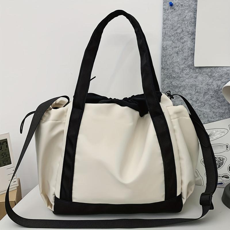Colorblock Shoulder Bag Drawstring Handbag for School
