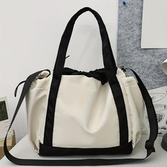 Colorblock Shoulder Bag Drawstring Handbag for School