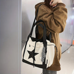 Colorblock Shoulder Bag Drawstring Handbag for School